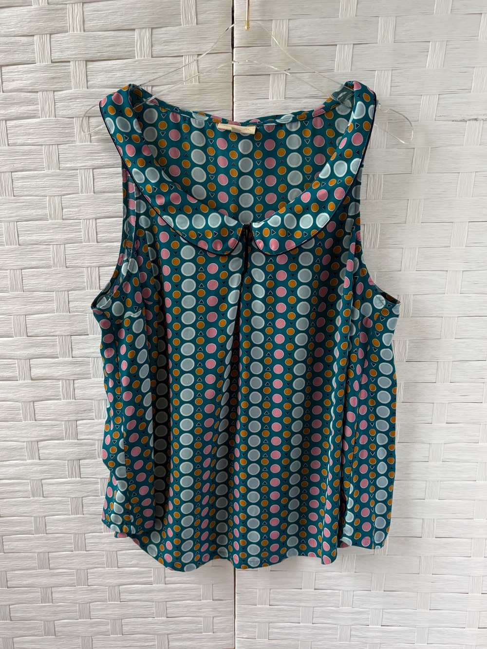 ModCloth 2X Sleeveless Polka Dot Blouse Keyhole Button Front Aqua Teal  Collar